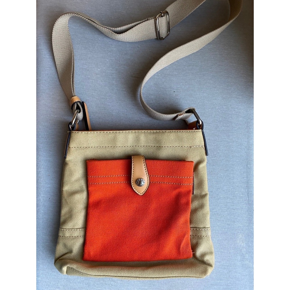 Franco Sarto Purse Shoulder Bag Crossbody Canvas Zip Snap Adjustable Orange s2